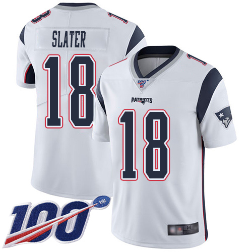 New England Patriots Football #18 100th Season Limited White Men Matthew Slater Road NFL Jersey